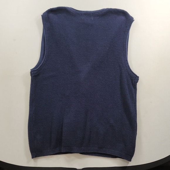 Vintage Eddie Bauer Knit Cardigan Sweater Vest Men Large Tall Navy Blue Made USA - Picture 3 of 8
